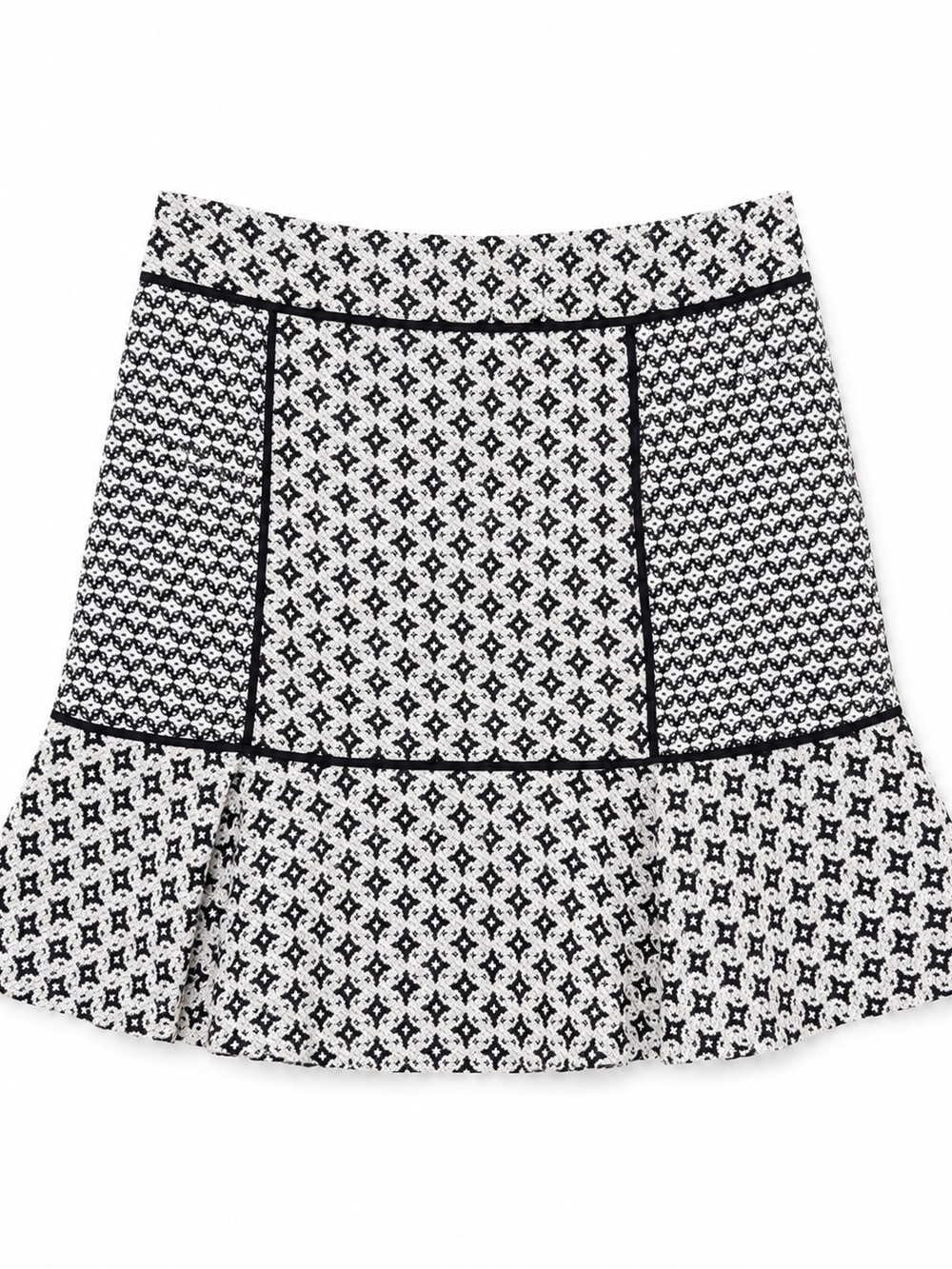 LOFT Black and White Printed Flounce Hem Skirt